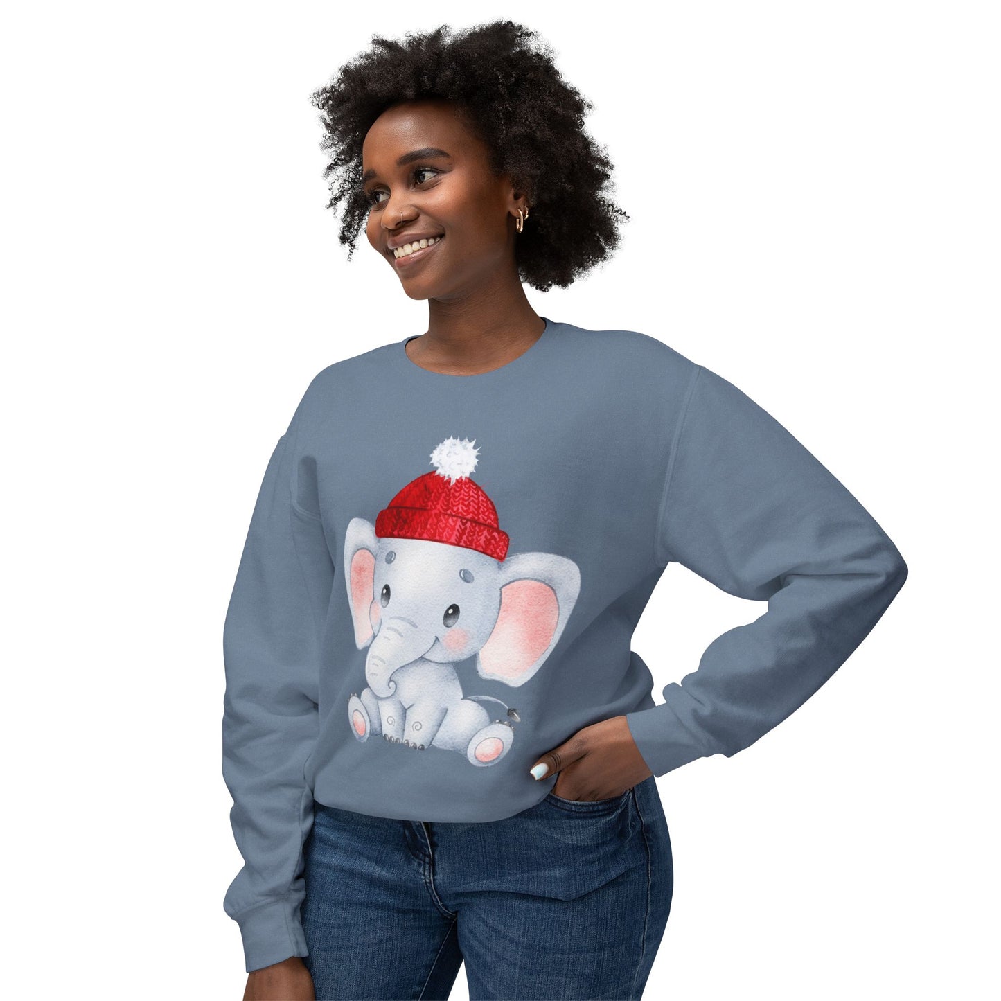 Adorable Elephant Crewneck Sweatshirt, Cute Unisex Sweatshirt, Cozy Lightweight Top Printify