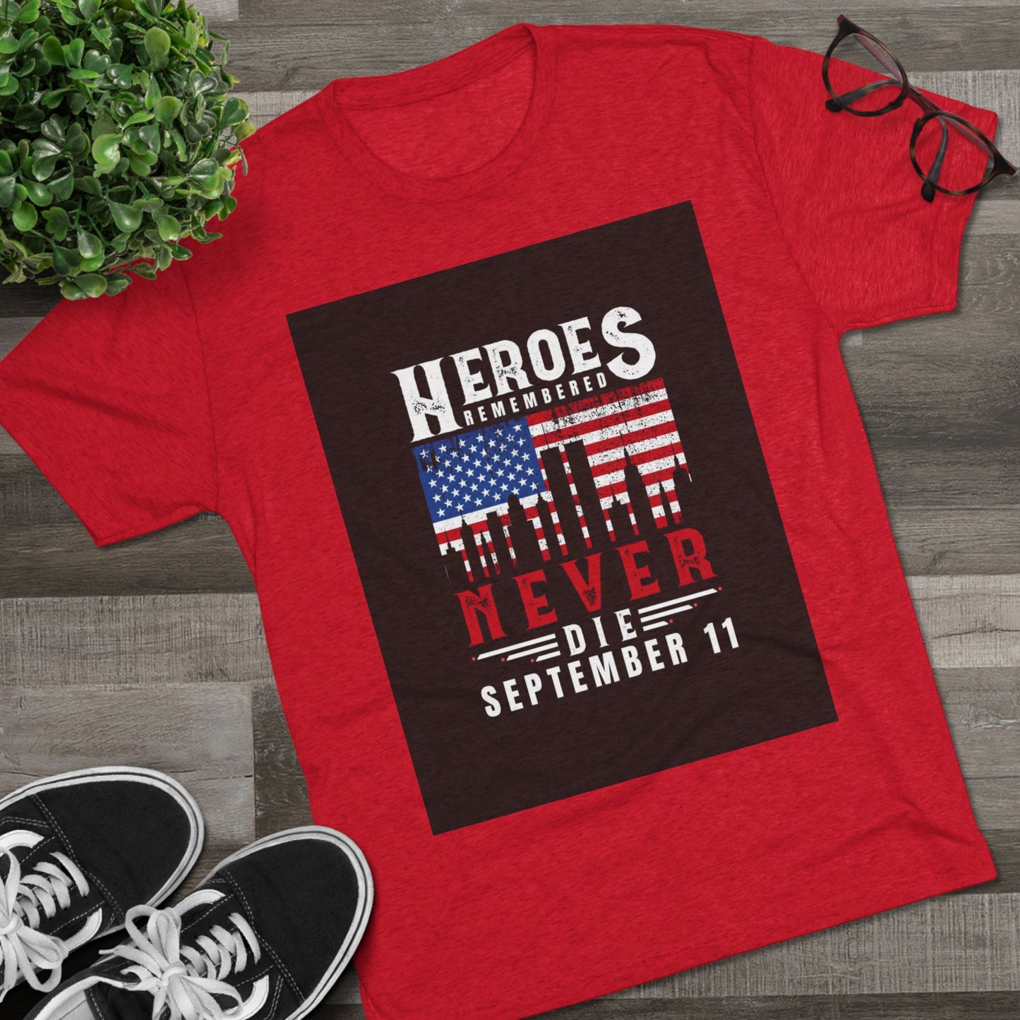 Heroes Remembered 9/11 Unisex Crew Tee, Patriot Tee, Memorial Shirt Printify