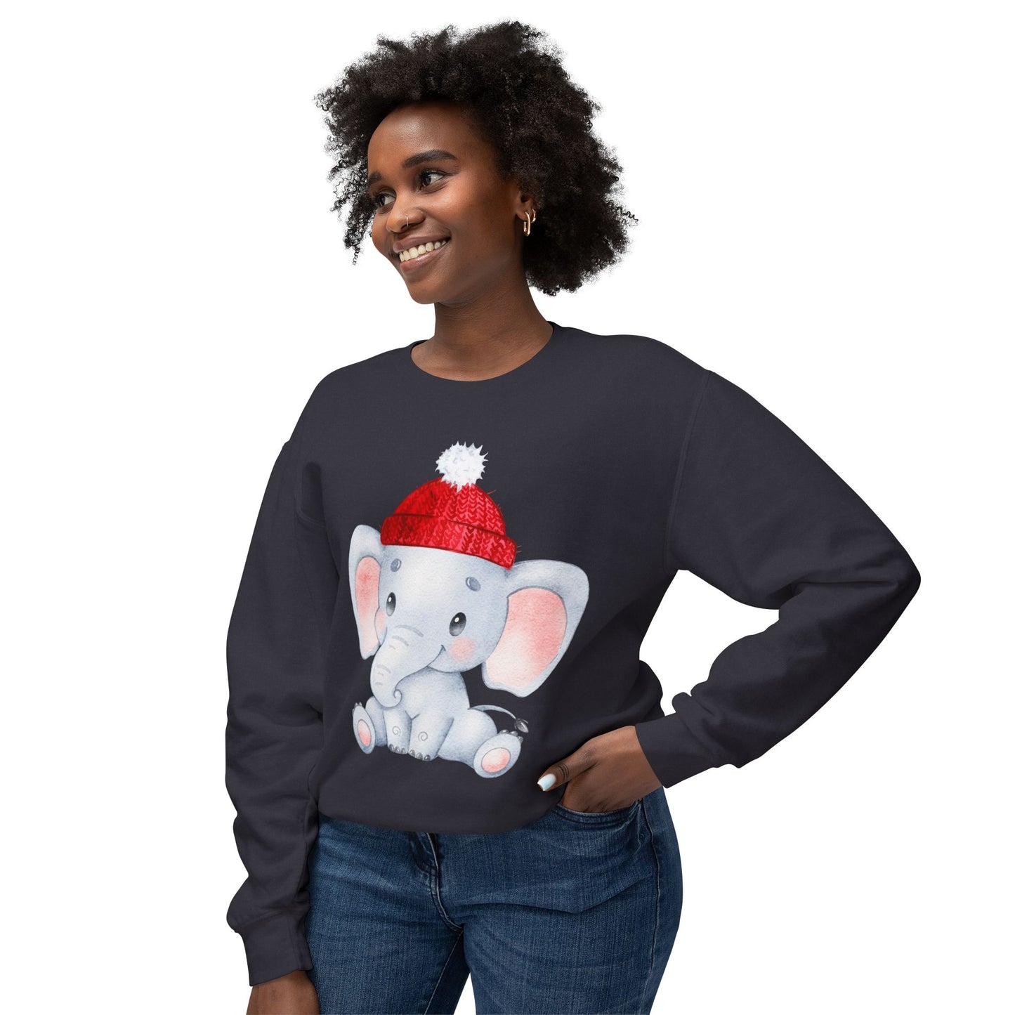 Adorable Elephant Crewneck Sweatshirt, Cute Unisex Sweatshirt, Cozy Lightweight Top