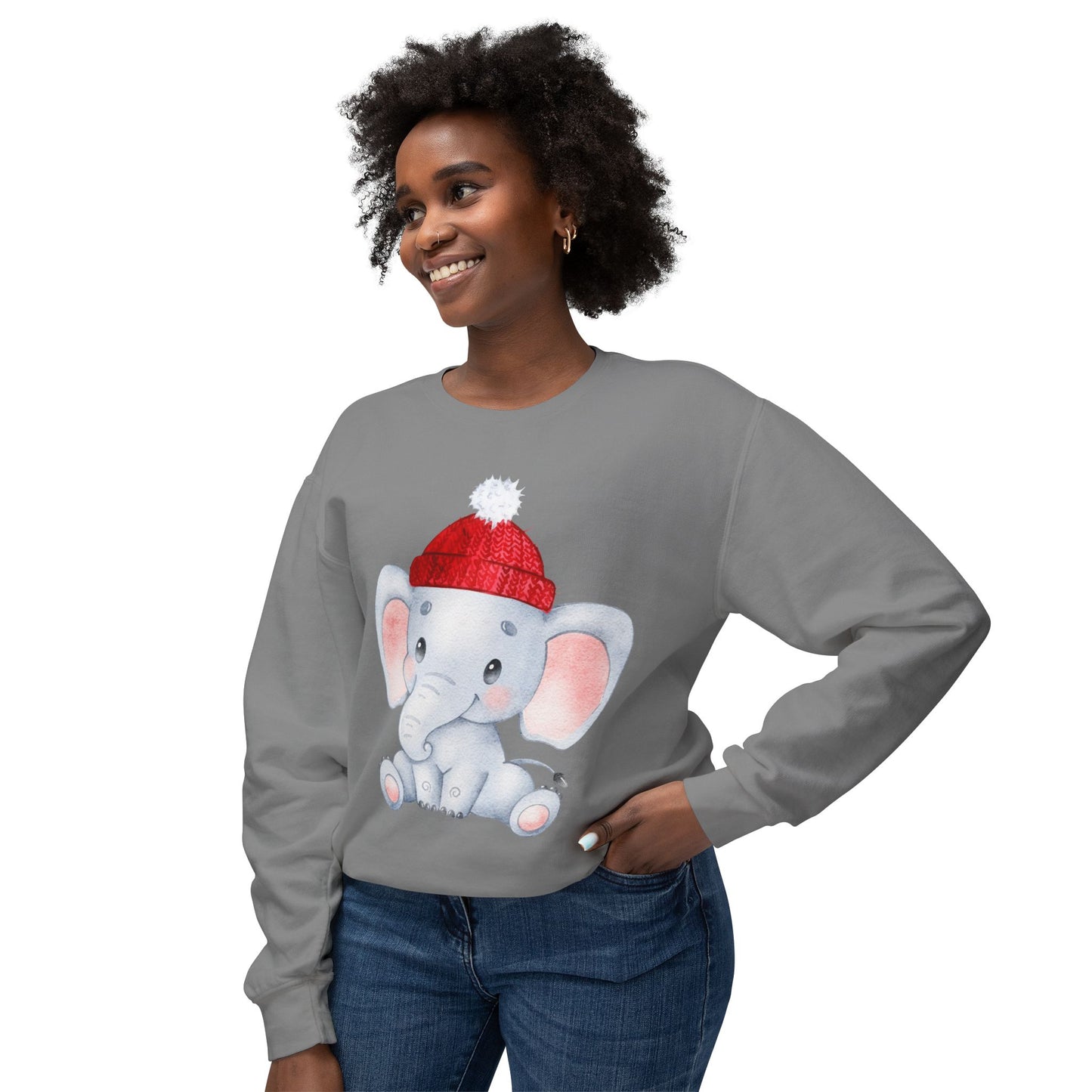 Adorable Elephant Crewneck Sweatshirt, Cute Unisex Sweatshirt, Cozy Lightweight Top
