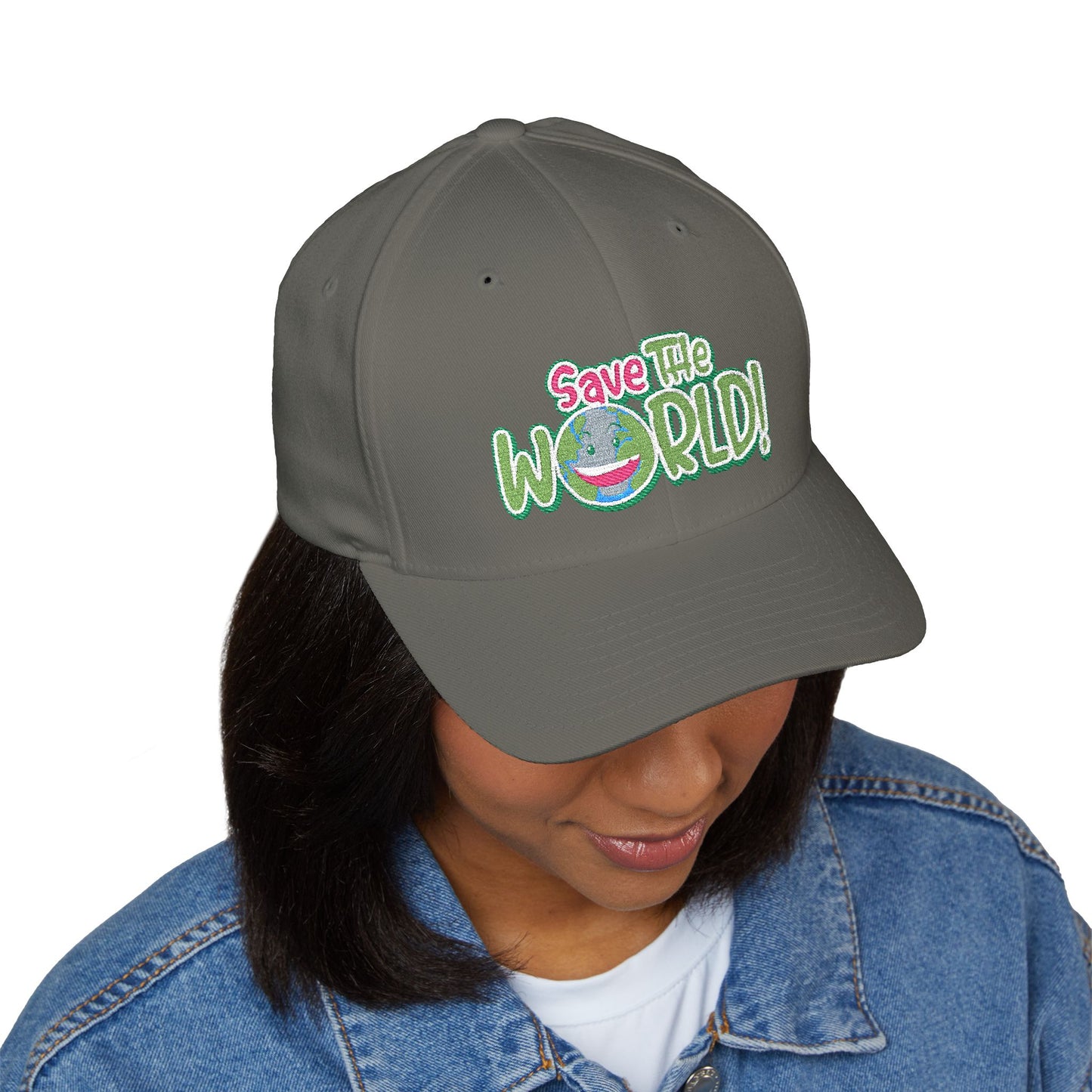 Eco-Friendly 'Save The World' Embroidered Cap, Sustainable Gift, Casual Style, Trendy Headwear