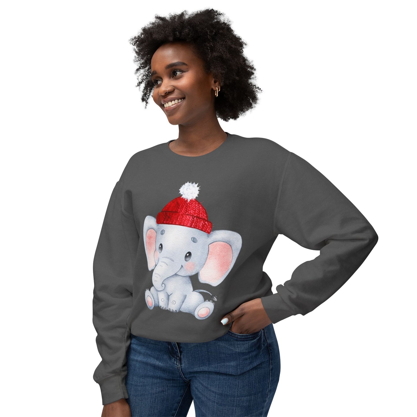 Adorable Elephant Crewneck Sweatshirt, Cute Unisex Sweatshirt, Cozy Lightweight Top Printify