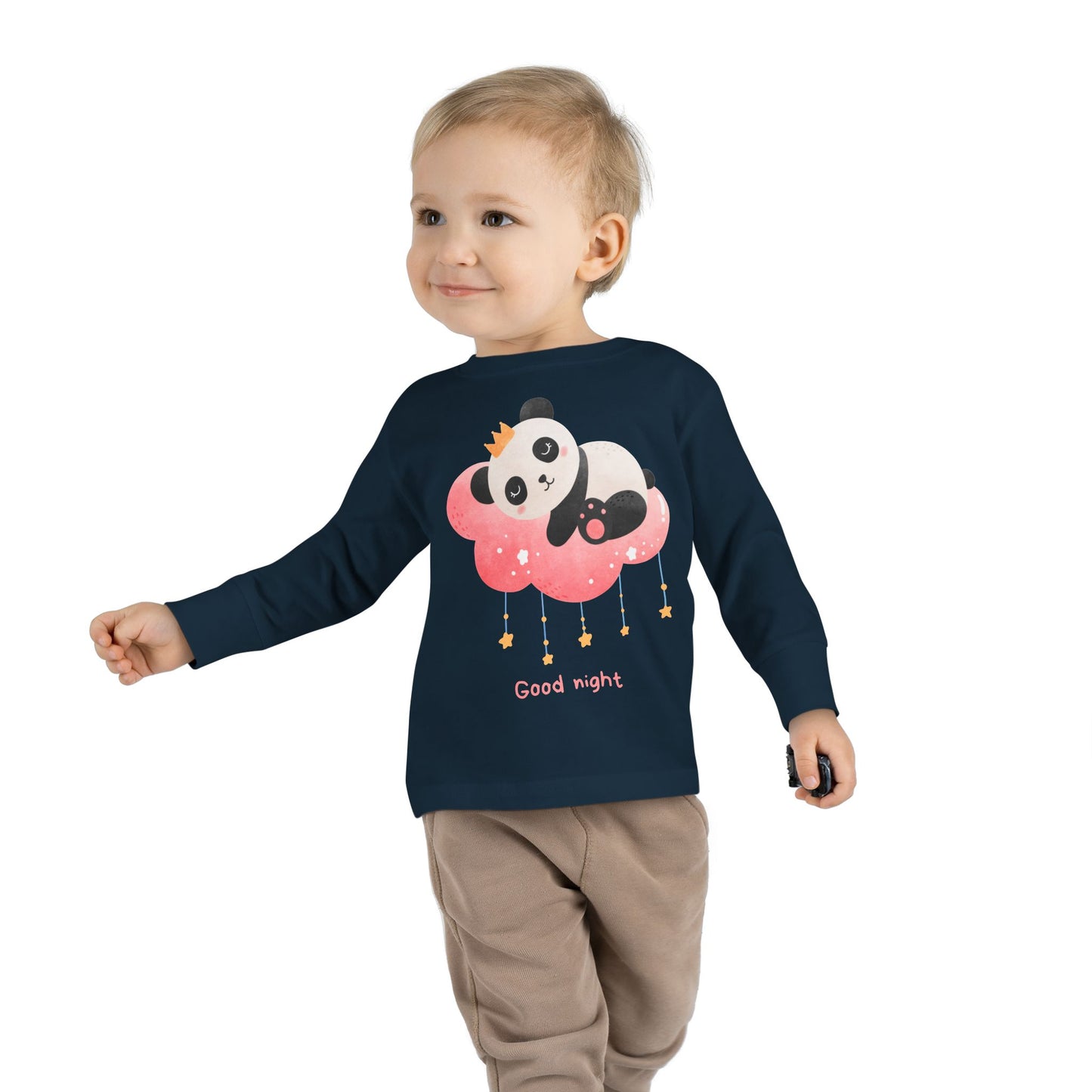 Cute Panda Toddler Long Sleeve Tee, Toddler Apparel, Goodnight Tee