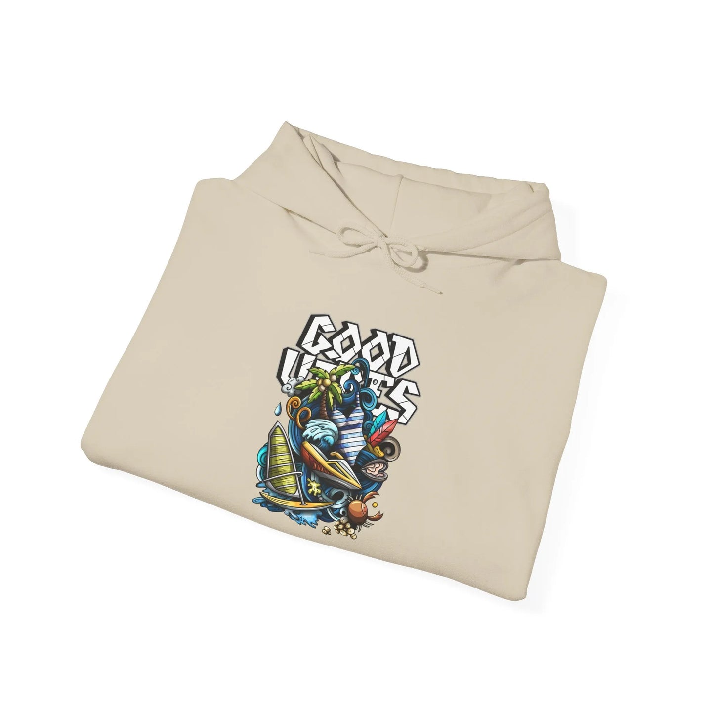 Good Vibes Graffiti Hoodie Sweatshirt, Cozy, Casual Gift, Relaxation Apparel Printify Good Vibes Graffiti Hoodie Sweatshirt, Cozy, Casual Gift, Relaxation Apparel Printify