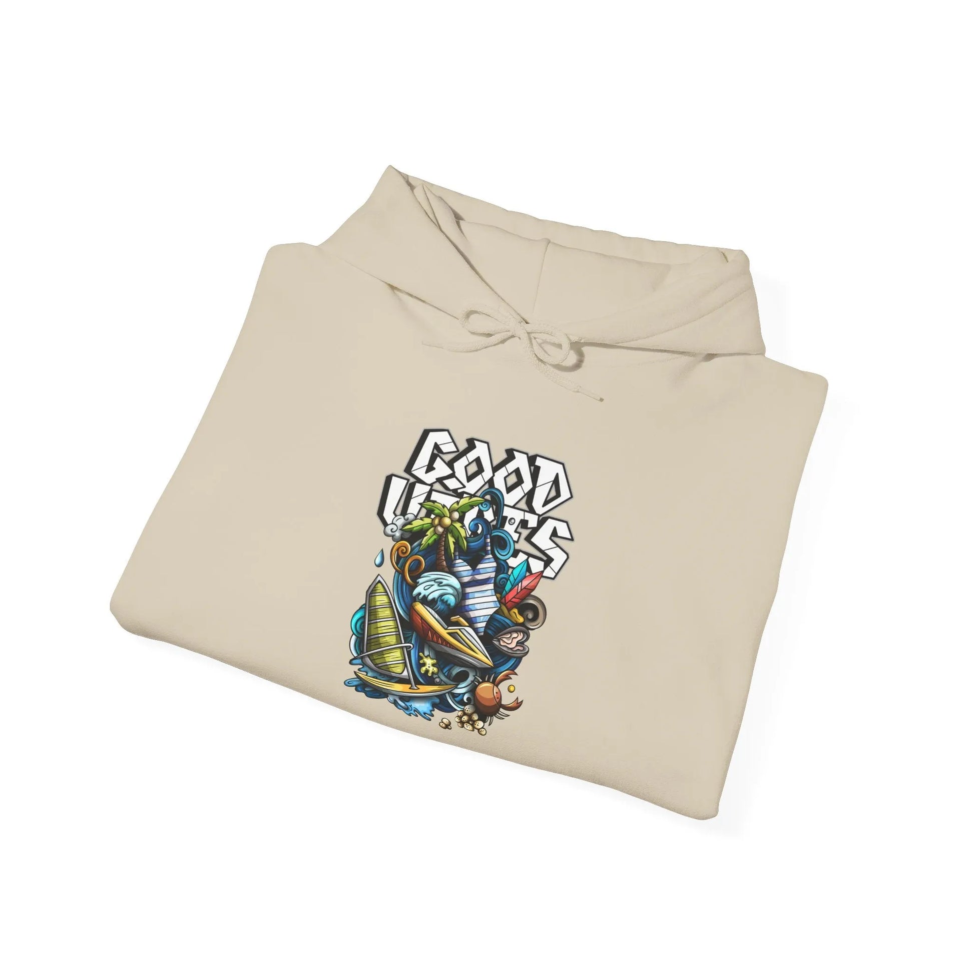 Good Vibes Graffiti Hoodie Sweatshirt, Cozy, Casual Gift, Relaxation Apparel Printify Good Vibes Graffiti Hoodie Sweatshirt, Cozy, Casual Gift, Relaxation Apparel Printify