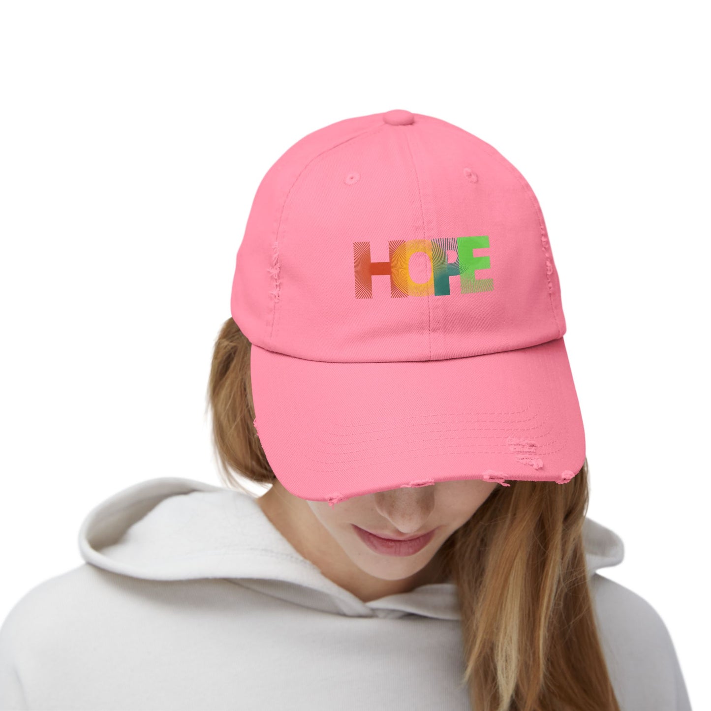 Unisex Distressed Cap with 'HOPE' Design - Trendy Adjustable Hat for Everyday Wear