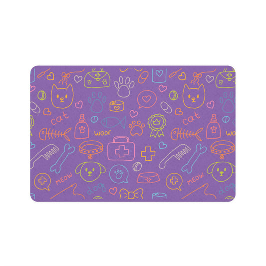 Colorful Pet Food Mat, Cute Cat and Dog Design, 12x18 Feeding Mat for Dogs and Cats
