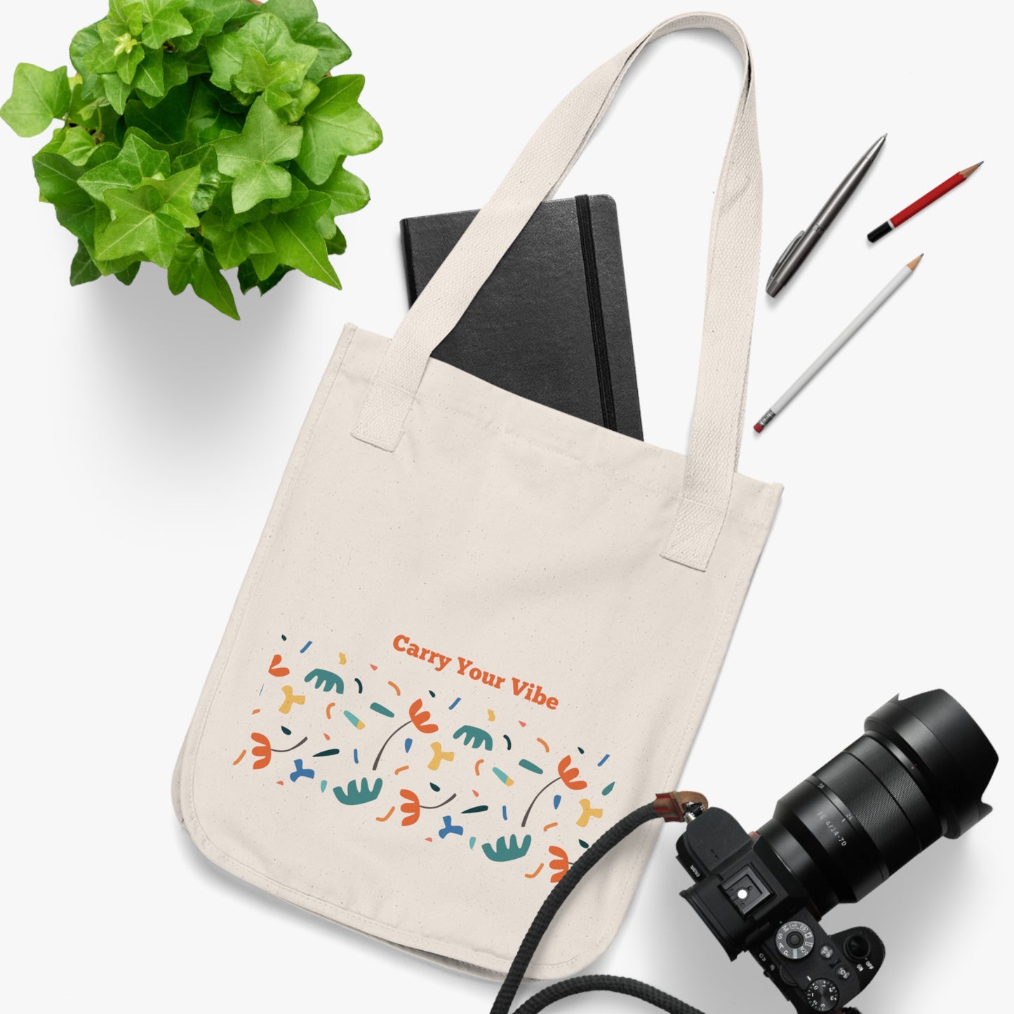 Organic Canvas Tote Bag with Design - Eco-Friendly  Reusable