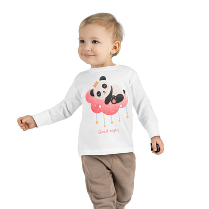 Cute Panda Toddler Long Sleeve Tee, Toddler Apparel, Goodnight Tee