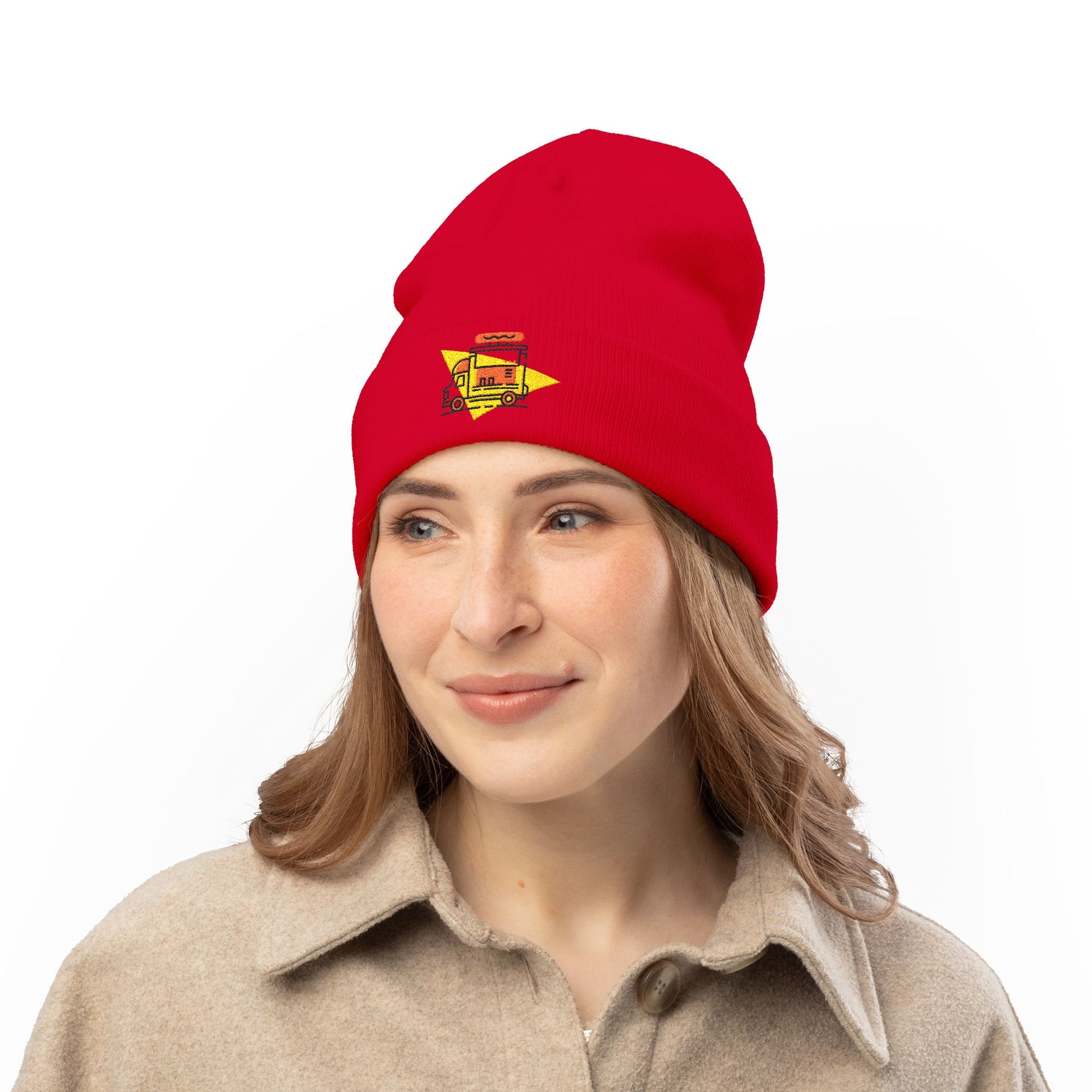 Embroidered Food Truck Beanie - Cozy Knit , Winter Accessory, Casual Outing Printify