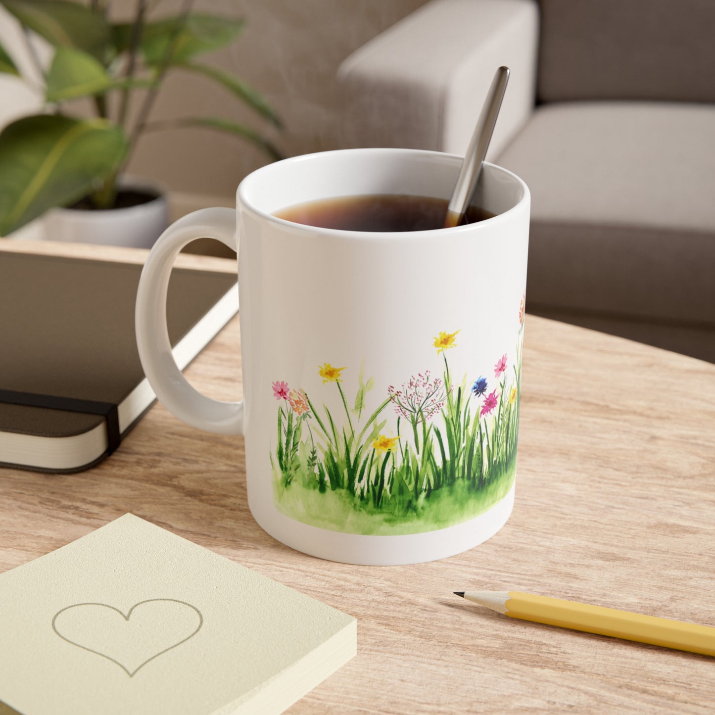 Floral Mug - Hand-painted Spring Design, Botanical Décor,Tea Time Favorite Printify