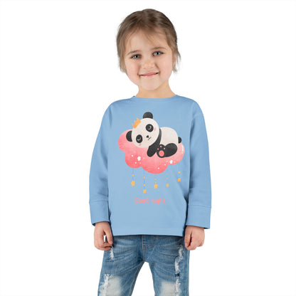 Cute Panda Toddler Long Sleeve Tee, Toddler Apparel, Goodnight Tee