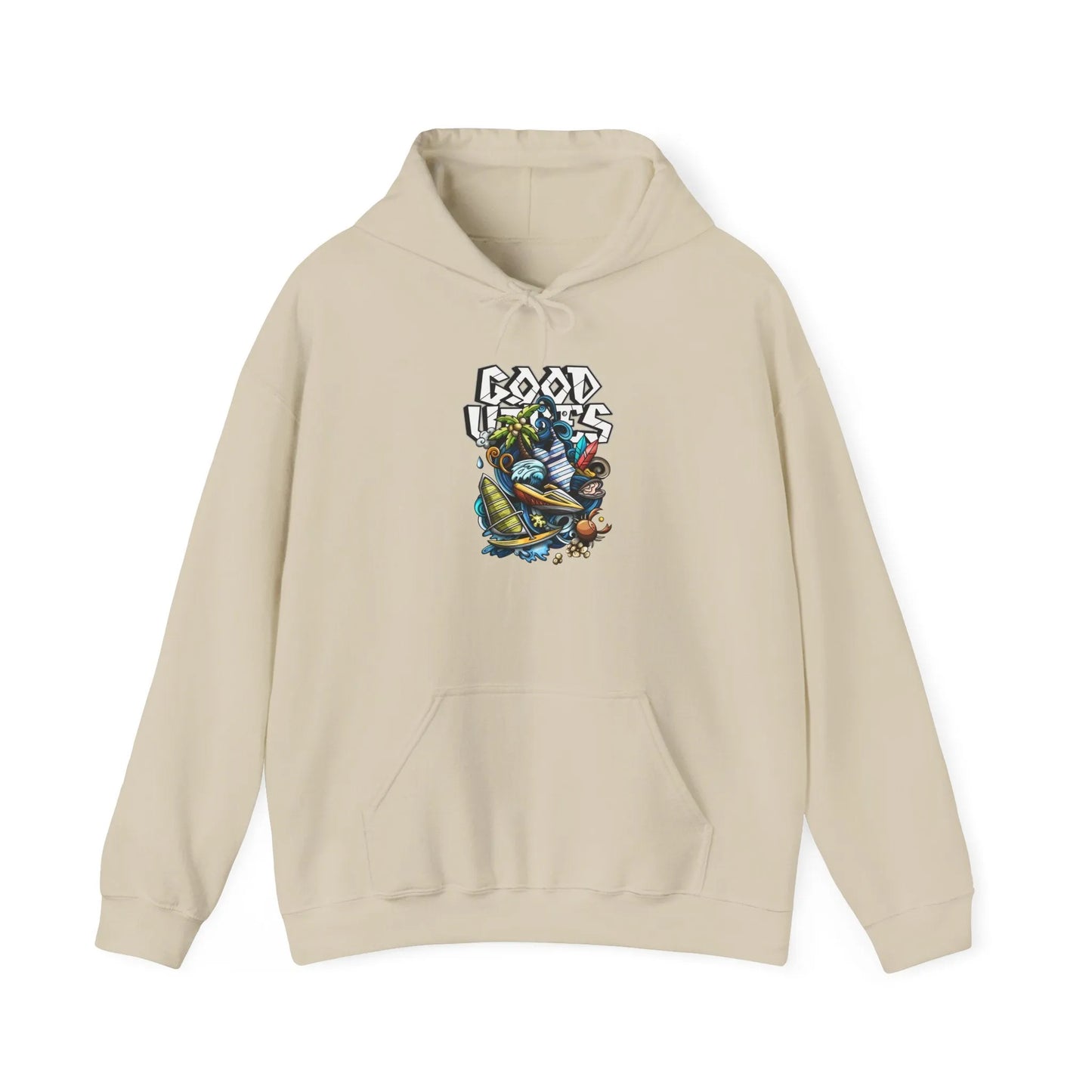 Good Vibes Graffiti Hoodie Sweatshirt, Cozy, Casual Gift, Relaxation Apparel Printify Good Vibes Graffiti Hoodie Sweatshirt, Cozy, Casual Gift, Relaxation Apparel Printify