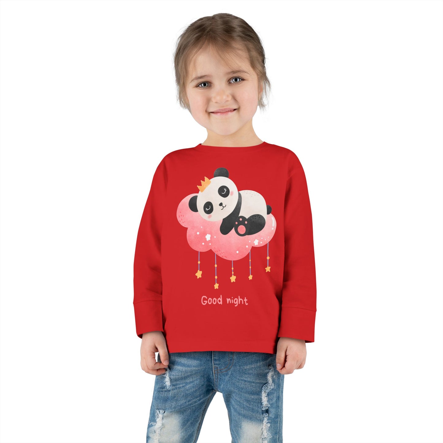 Cute Panda Toddler Long Sleeve Tee, Toddler Apparel, Goodnight Tee