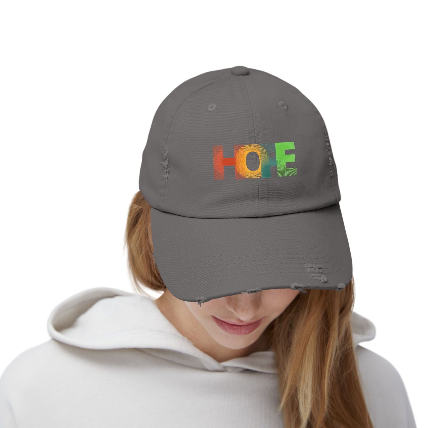 Unisex Distressed Cap with 'HOPE' Design - Trendy Adjustable Hat for Everyday Wear