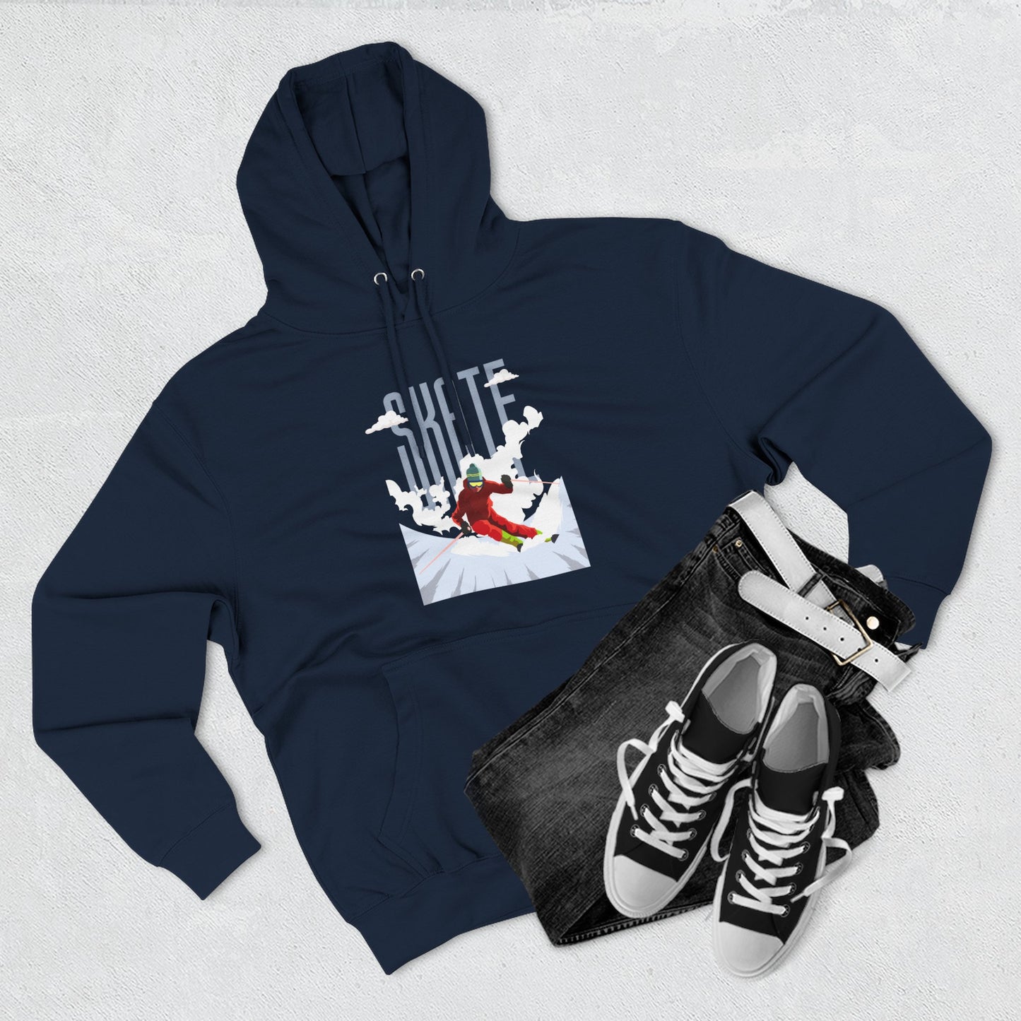 Skiing Fleece Hoodie, Cozy Winter Apparel, Outdoor Sports Gear, Snowboarding Holiday Wear Printify
