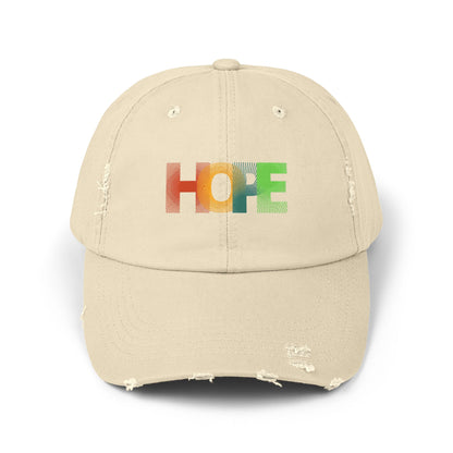 Unisex Distressed Cap with 'HOPE' Design - Trendy Adjustable Hat for Everyday Wear Printify