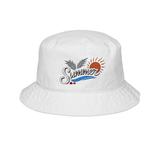 Summer Vibes Embroidered Bucket Hat, Stylish Summer Hat, Beach Wear, Casual Travel Hat, Gift for Her