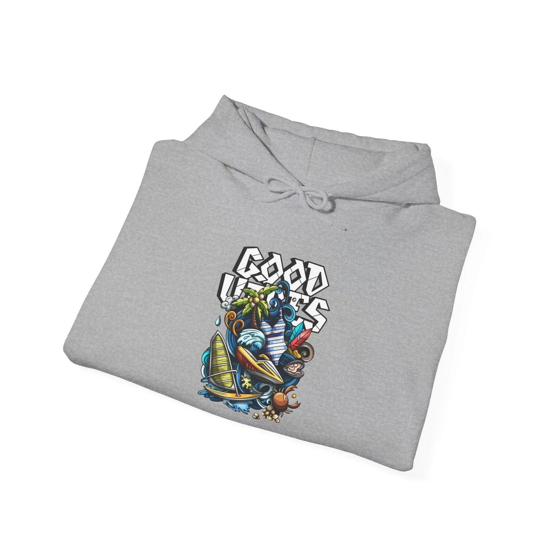 Good Vibes Graffiti Hoodie Sweatshirt, Cozy, Casual Gift, Relaxation Apparel Printify Good Vibes Graffiti Hoodie Sweatshirt, Cozy, Casual Gift, Relaxation Apparel Printify