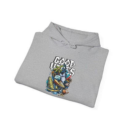 Good Vibes Graffiti Hoodie Sweatshirt, Cozy, Casual Gift, Relaxation Apparel Printify Good Vibes Graffiti Hoodie Sweatshirt, Cozy, Casual Gift, Relaxation Apparel Printify