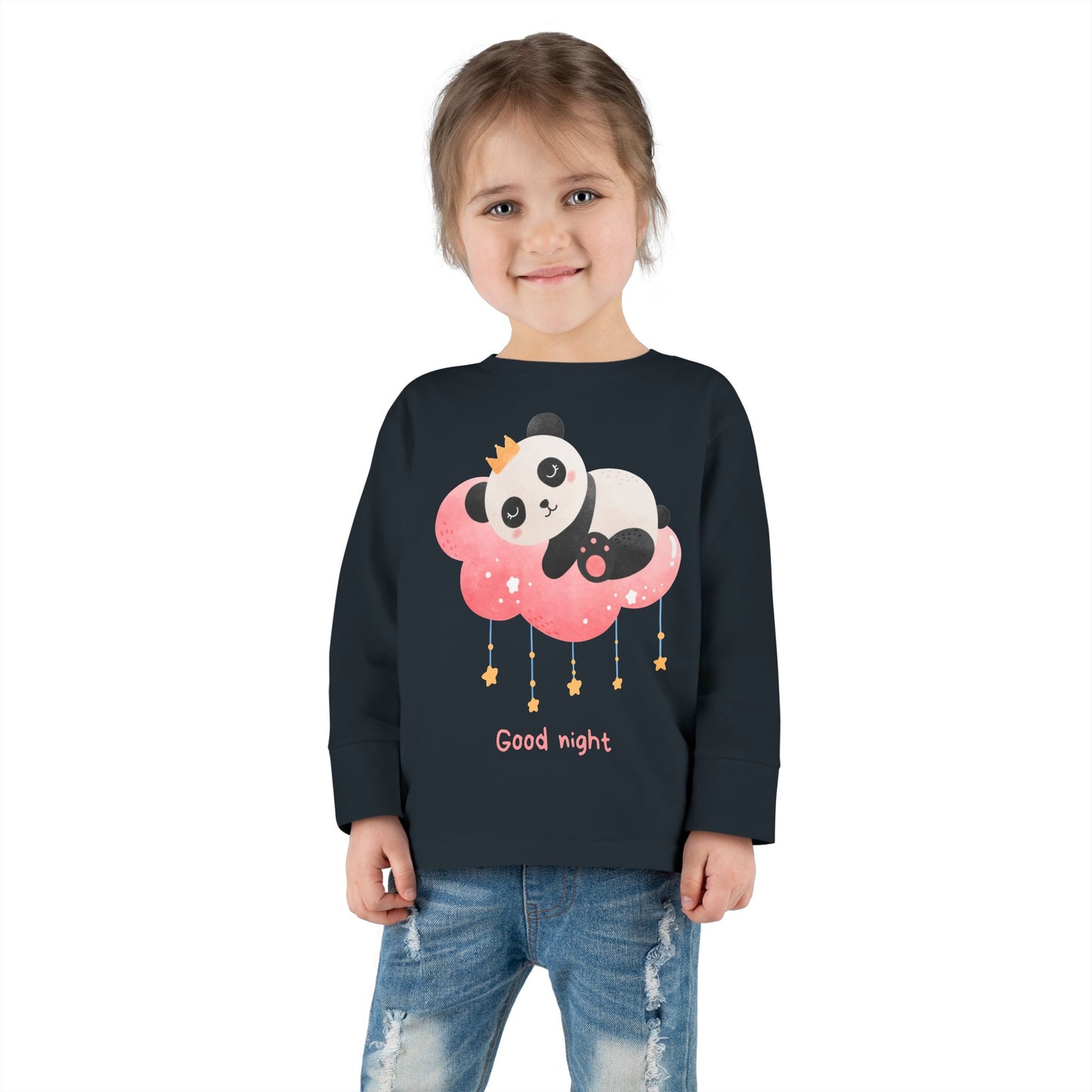 Cute Panda Toddler Long Sleeve Tee, Toddler Apparel, Goodnight Tee