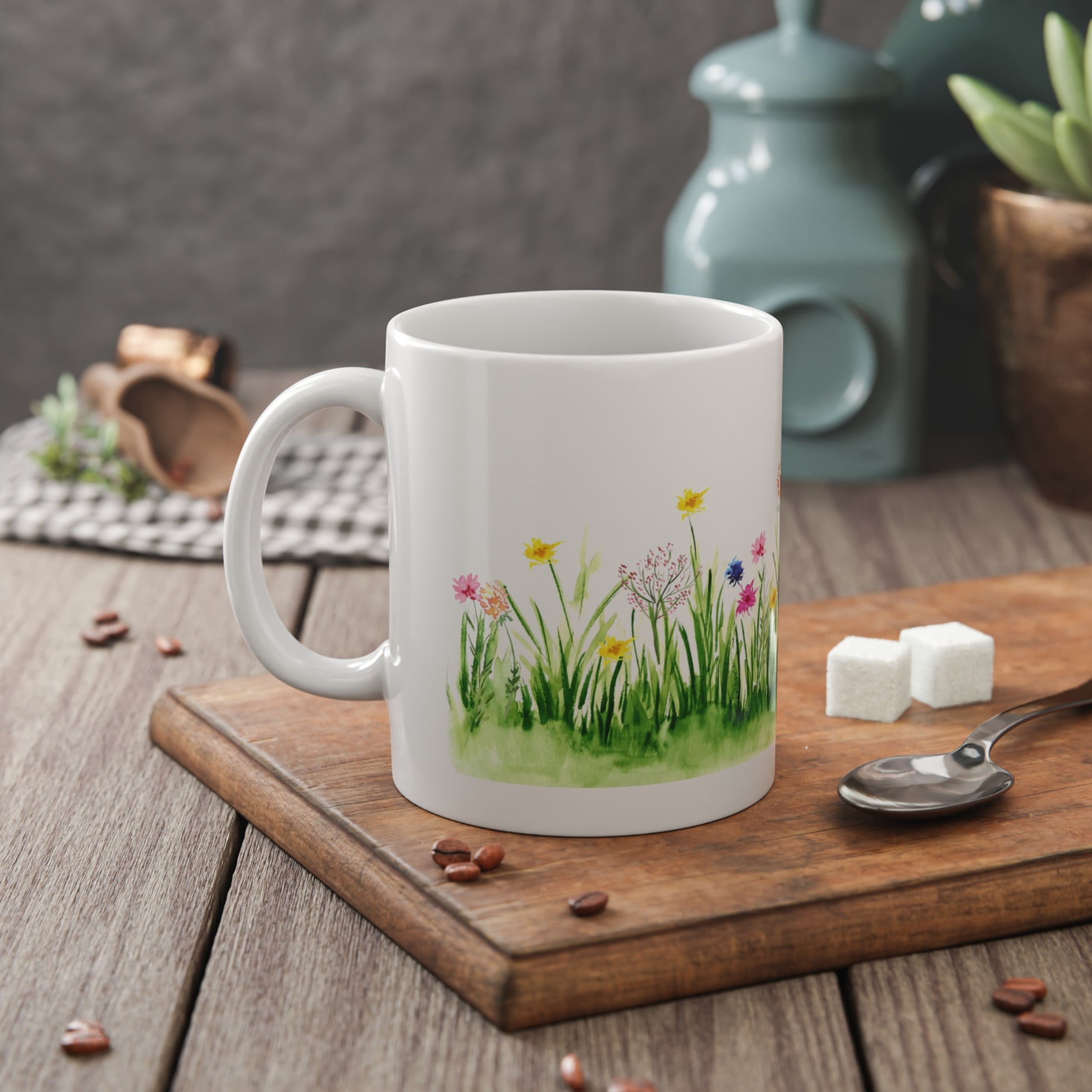 Floral Mug - Hand-painted Spring Design, Botanical Décor,Tea Time Favorite Printify