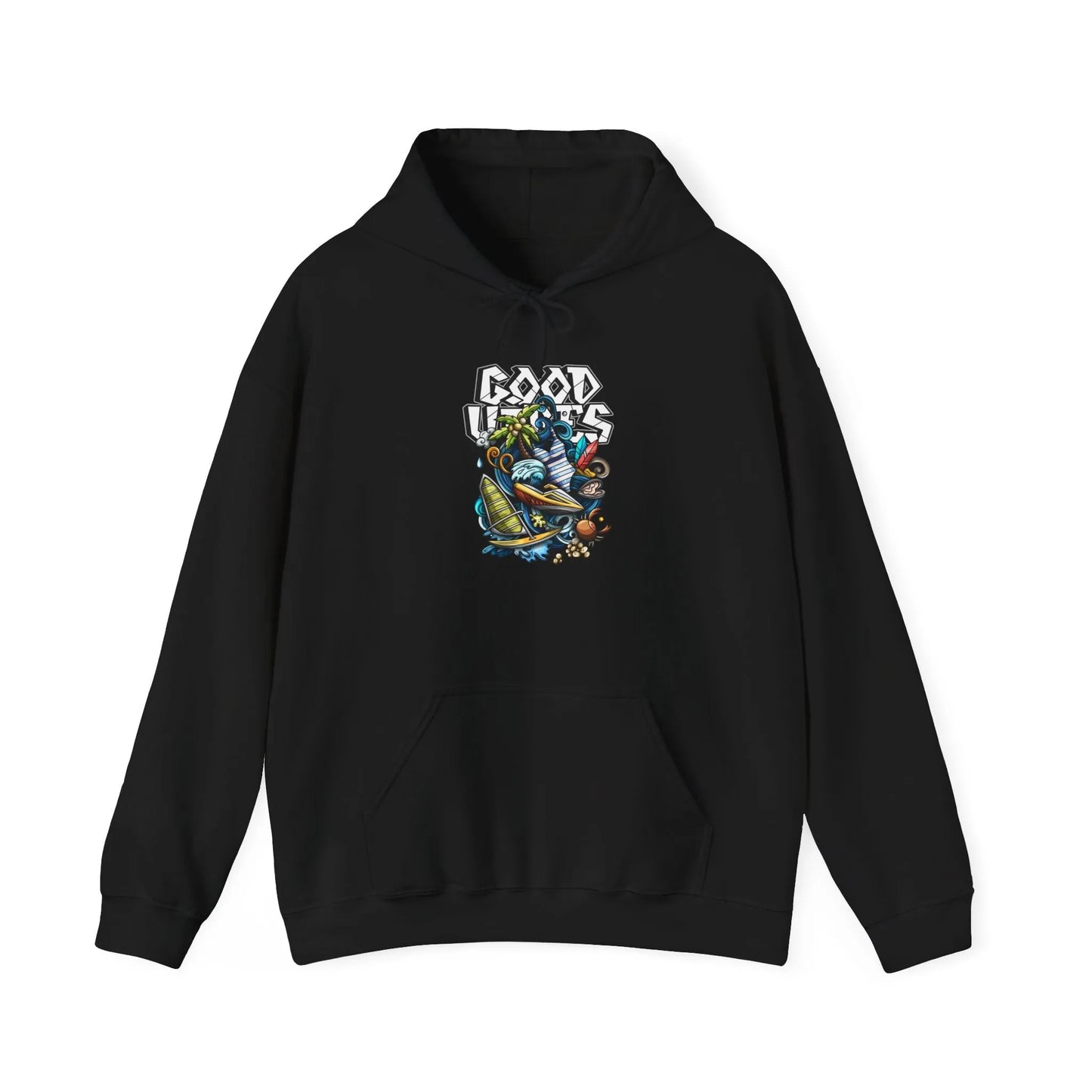 Good Vibes Graffiti Hoodie Sweatshirt, Cozy, Casual Gift, Relaxation Apparel Printify Good Vibes Graffiti Hoodie Sweatshirt, Cozy, Casual Gift, Relaxation Apparel Printify