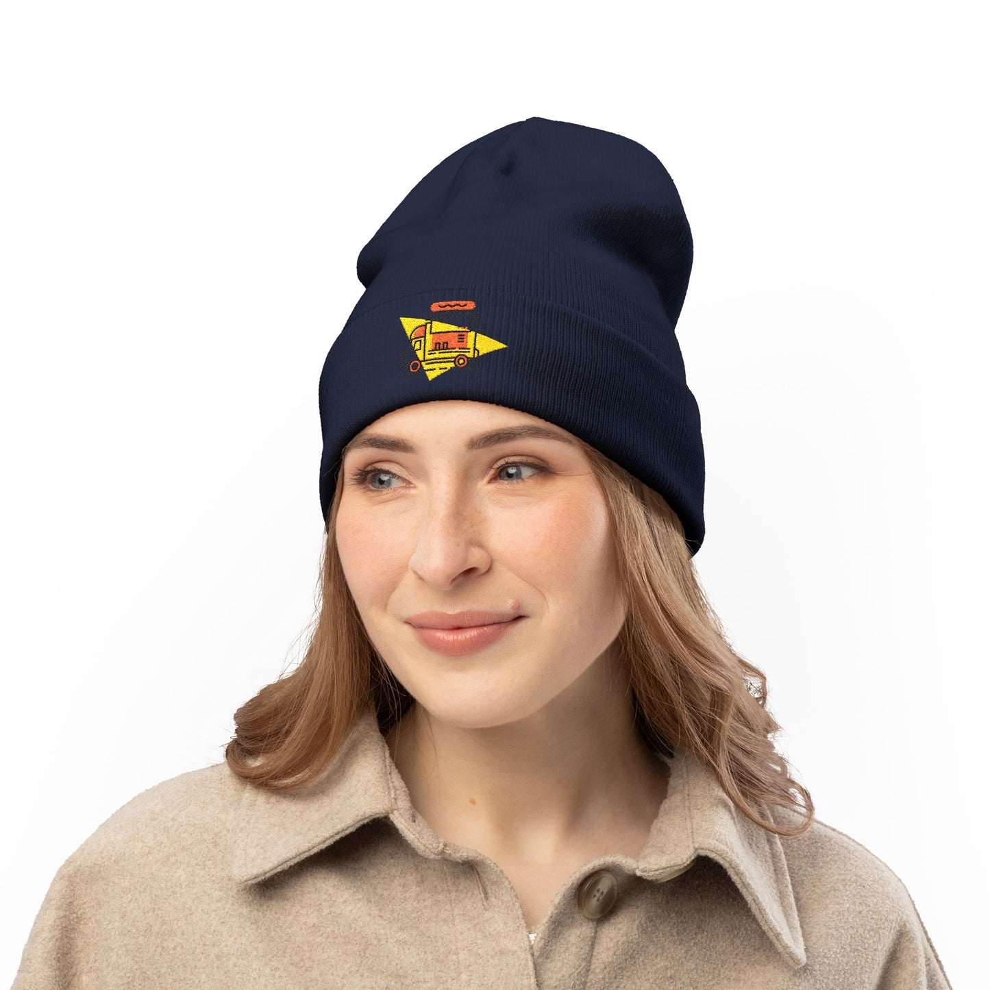 Embroidered Food Truck Beanie - Cozy Knit , Winter Accessory, Casual Outing