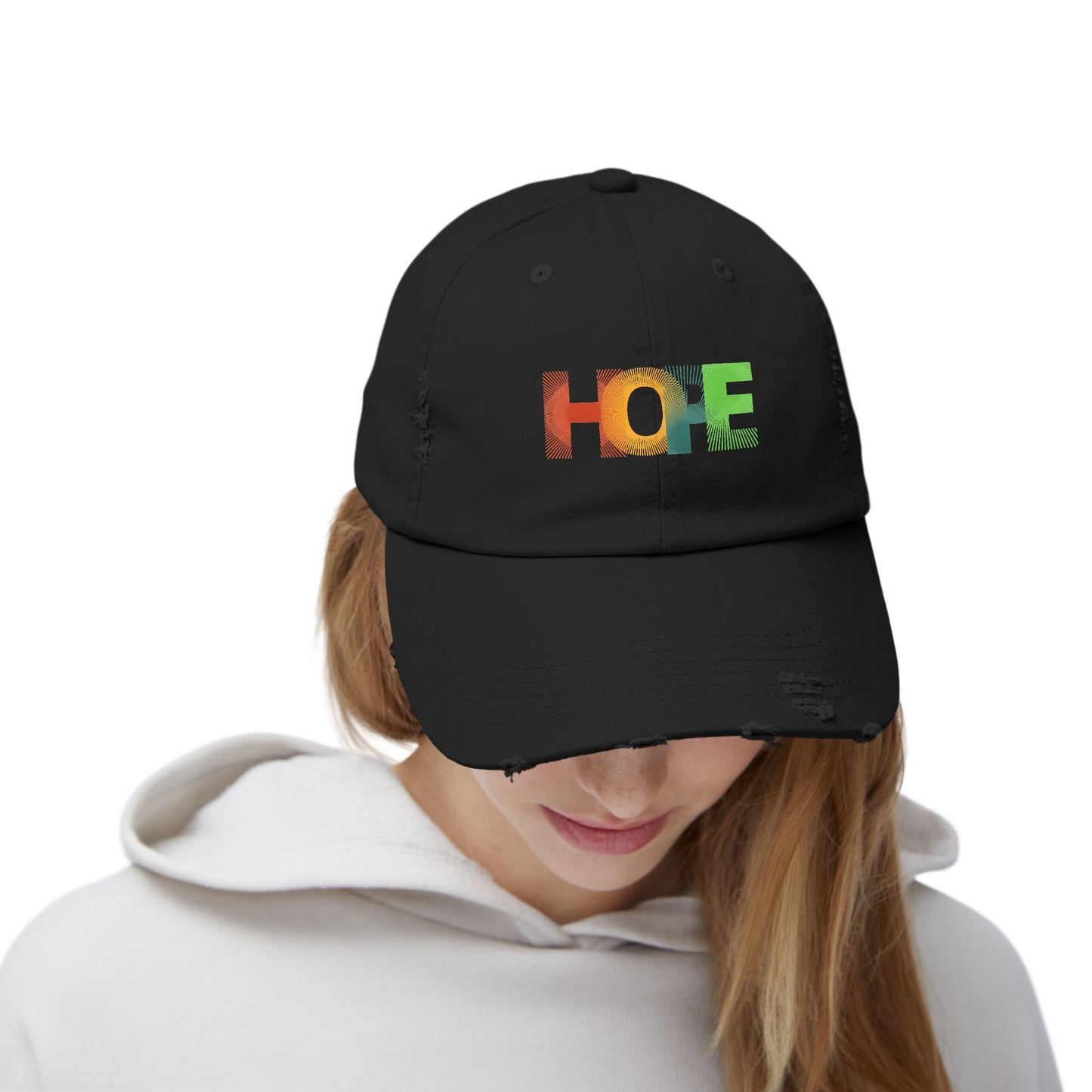 Unisex Distressed Cap with 'HOPE' Design - Trendy Adjustable Hat for Everyday Wear