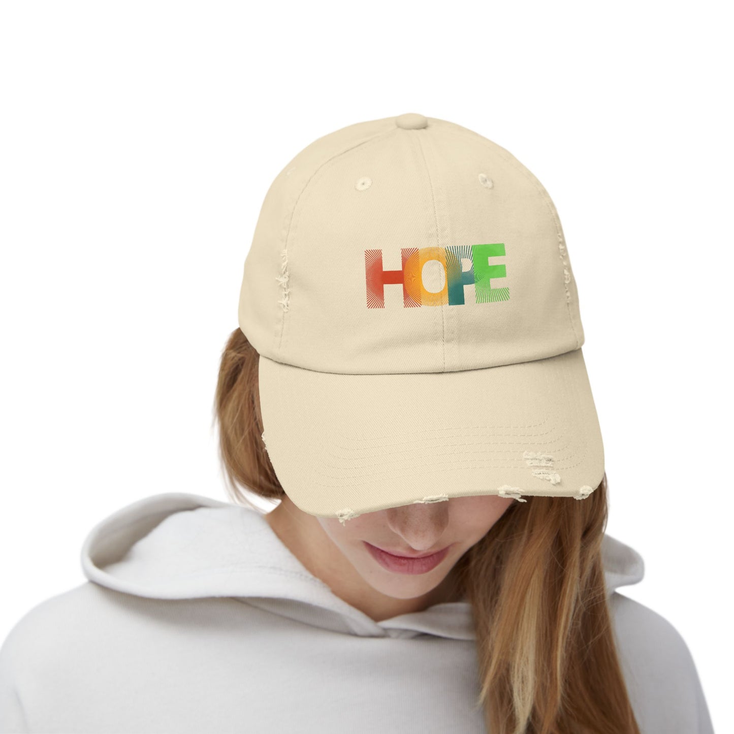 Unisex Distressed Cap with 'HOPE' Design - Trendy Adjustable Hat for Everyday Wear