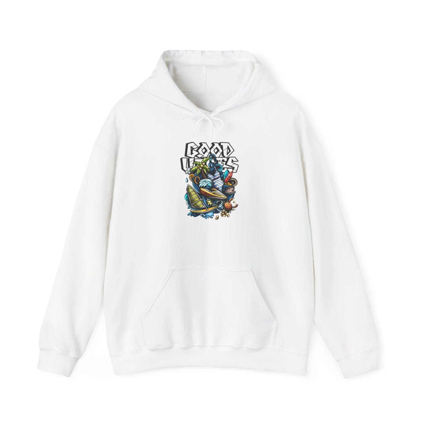 Good Vibes Graffiti Hoodie Sweatshirt, Cozy, Casual Gift, Relaxation Apparel Printify Good Vibes Graffiti Hoodie Sweatshirt, Cozy, Casual Gift, Relaxation Apparel Printify