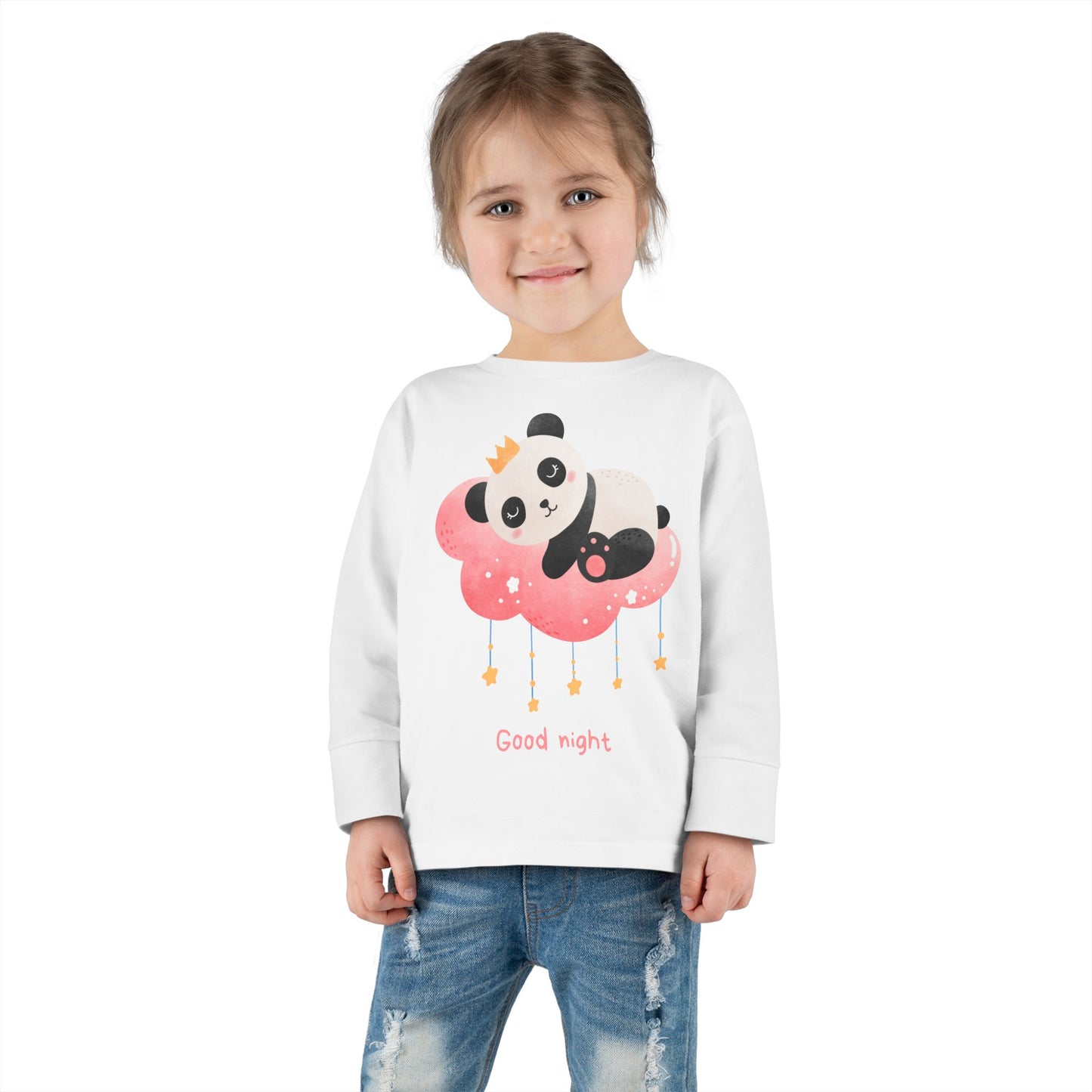Cute Panda Toddler Long Sleeve Tee, Toddler Apparel, Goodnight Tee