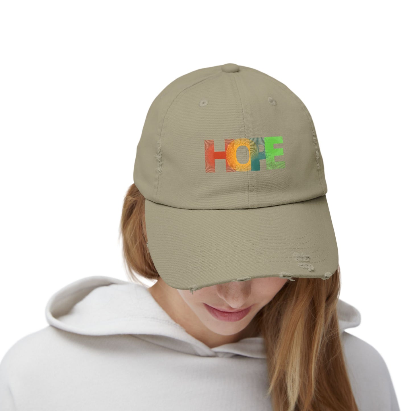 Unisex Distressed Cap with 'HOPE' Design - Trendy Adjustable Hat for Everyday Wear