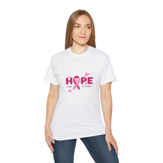 Hope for a Cure Tee, Breast Cancer Awareness Shirt, Cotton T-Shirt Printify