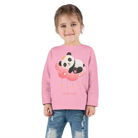 Cute Panda Toddler Long Sleeve Tee, Toddler Apparel, Goodnight Tee
