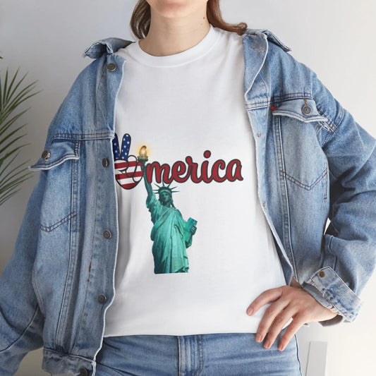Patriotic Peace Tee, Unisex Cotton T-Shirt, Casual Wear, Gift for Americans Printify Patriotic Peace Tee, Unisex Cotton T-Shirt, Casual Wear, Gift for Americans Printify