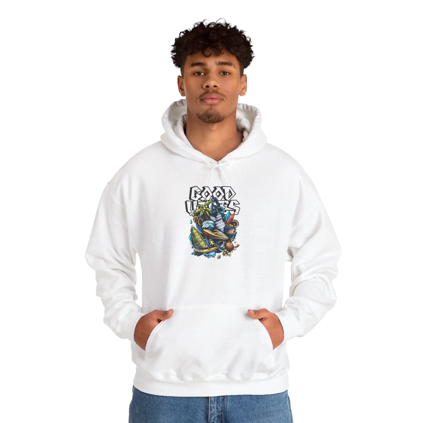 Good Vibes Graffiti Hoodie Sweatshirt, Cozy, Casual Gift, Relaxation Apparel Printify Good Vibes Graffiti Hoodie Sweatshirt, Cozy, Casual Gift, Relaxation Apparel Printify