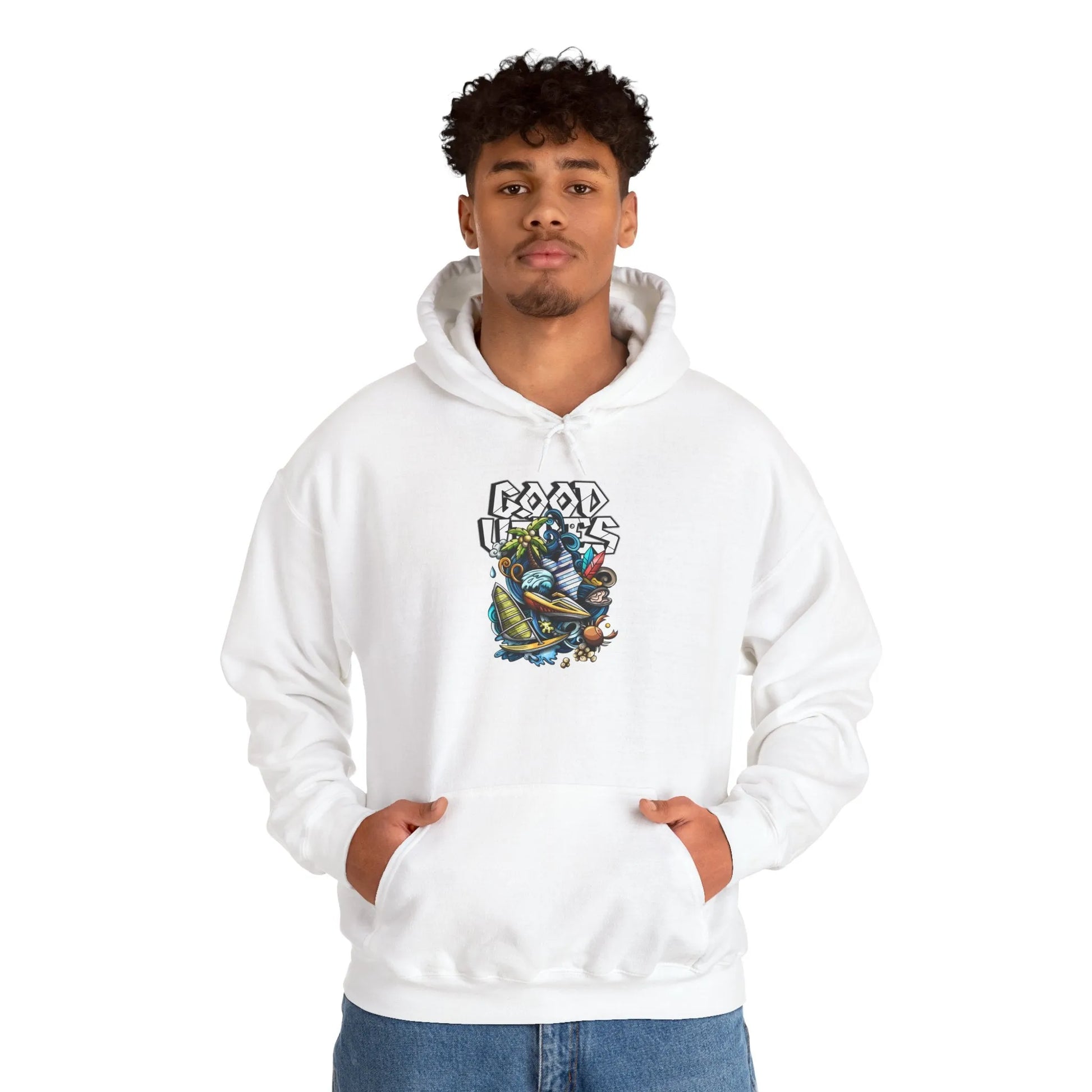 Good Vibes Graffiti Hoodie Sweatshirt, Cozy, Casual Gift, Relaxation Apparel Printify Good Vibes Graffiti Hoodie Sweatshirt, Cozy, Casual Gift, Relaxation Apparel Printify