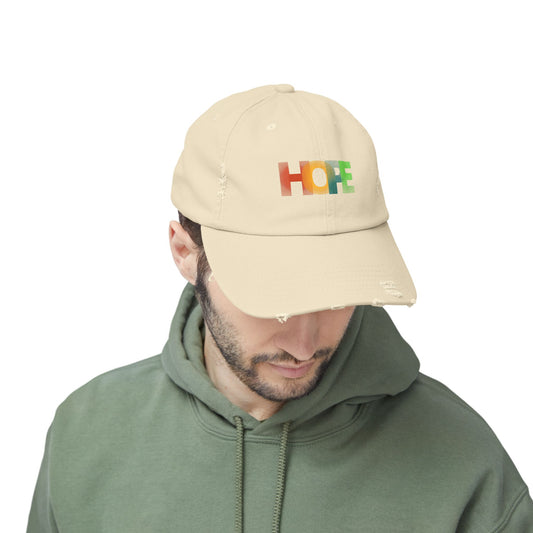 Unisex Distressed Cap with 'HOPE' Design - Trendy Adjustable Hat for Everyday Wear
