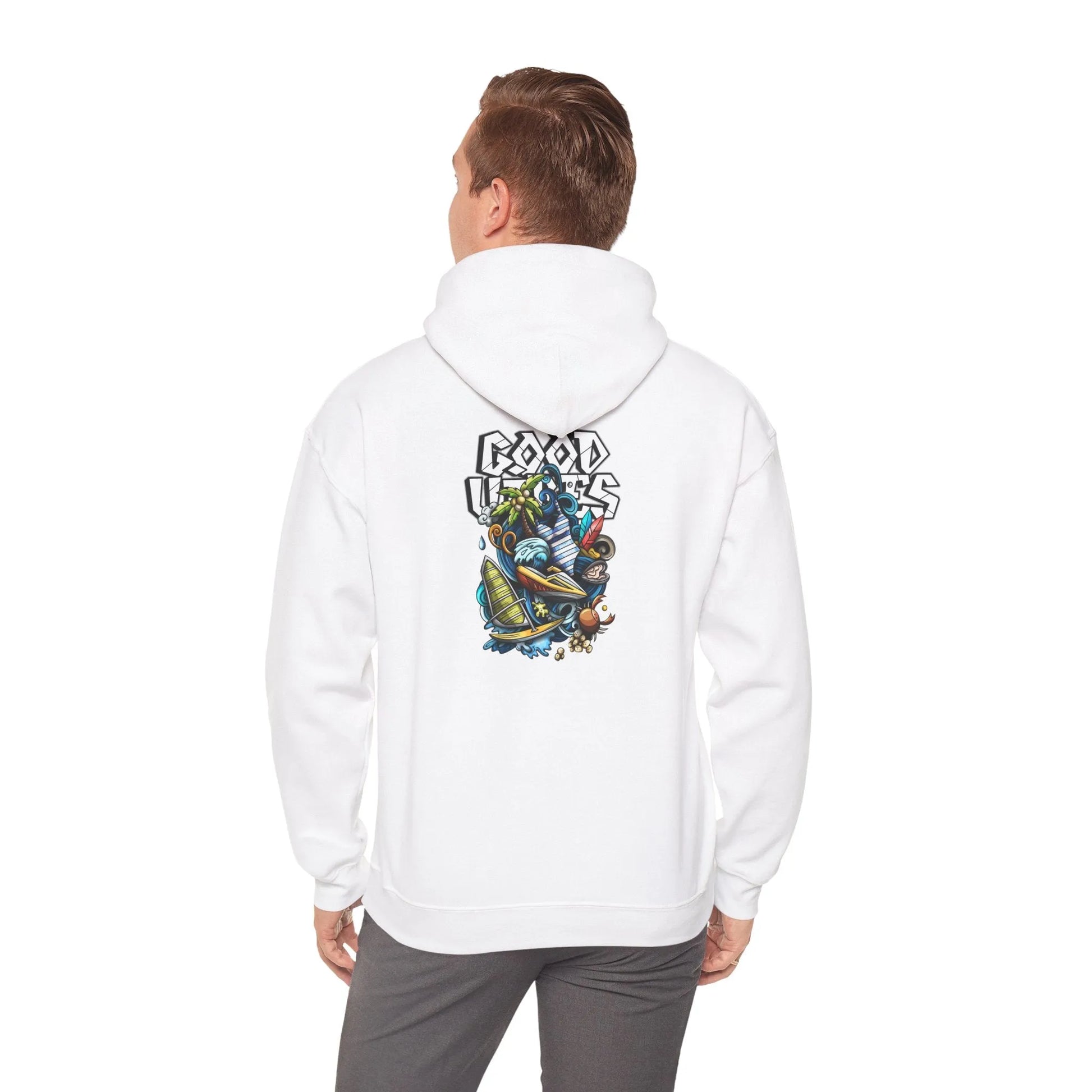 Good Vibes Graffiti Hoodie Sweatshirt, Cozy, Casual Gift, Relaxation Apparel Printify Good Vibes Graffiti Hoodie Sweatshirt, Cozy, Casual Gift, Relaxation Apparel Printify